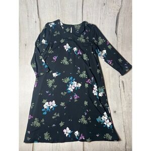 J. Jill Wearever Floral A-Line Dress Womens Small Black Boho Minimalist